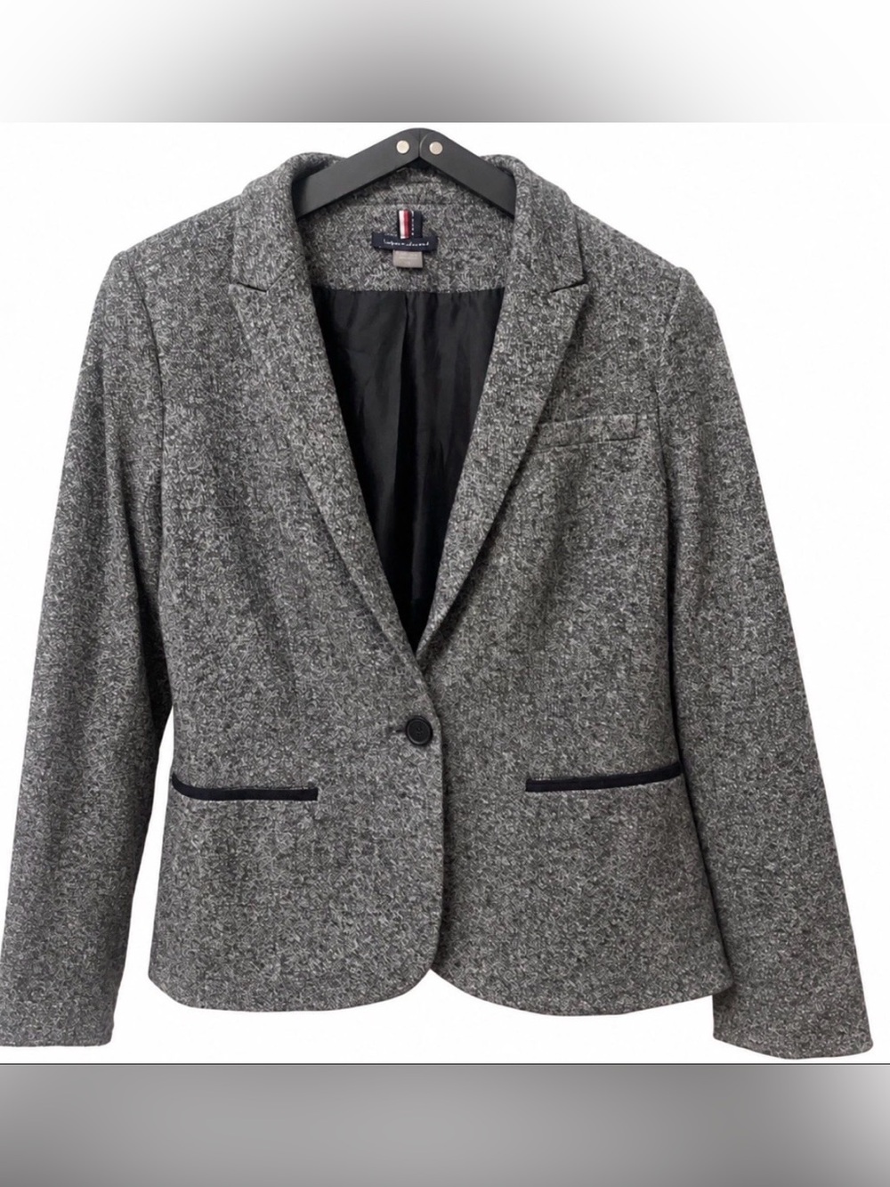 Tommy Hilfiger Women’s Blazer Sz 12 Gray Tweed Elbow Patch Jacket Preppy - Picture 2 of 11